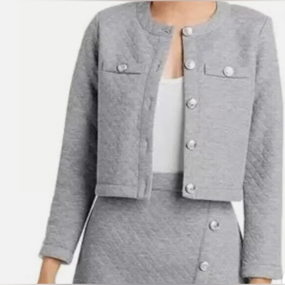 Aqua Two- Piece Set Quilted Cropped Jacket and Skirt Heather Gray Sz M - Picture 8 of 8
